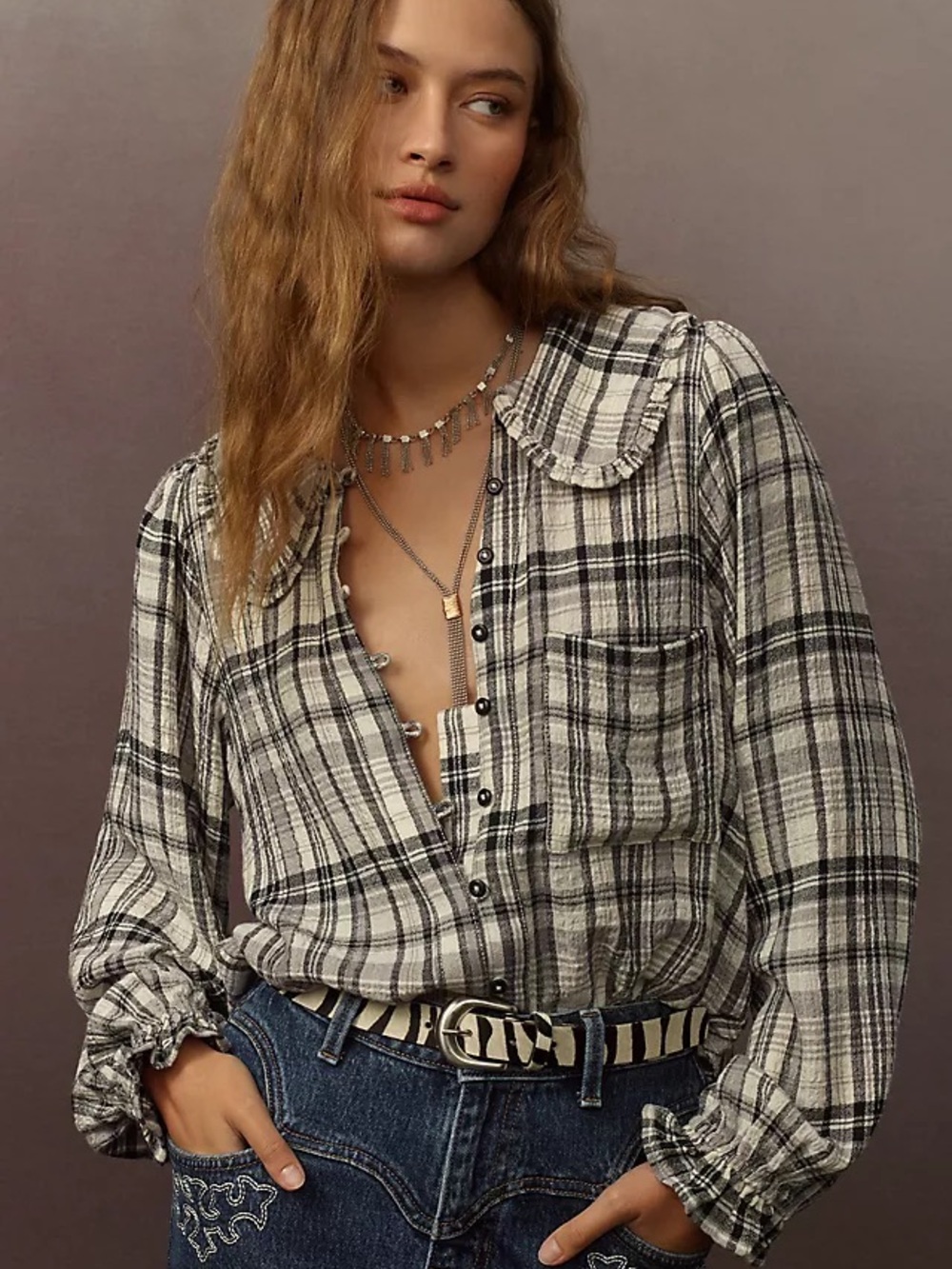 Anthropologie Pilcro Black & White Plaid Button-Down Blouse